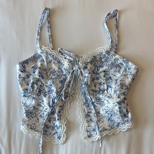 SHEIN White and Blue Patterned Blouse